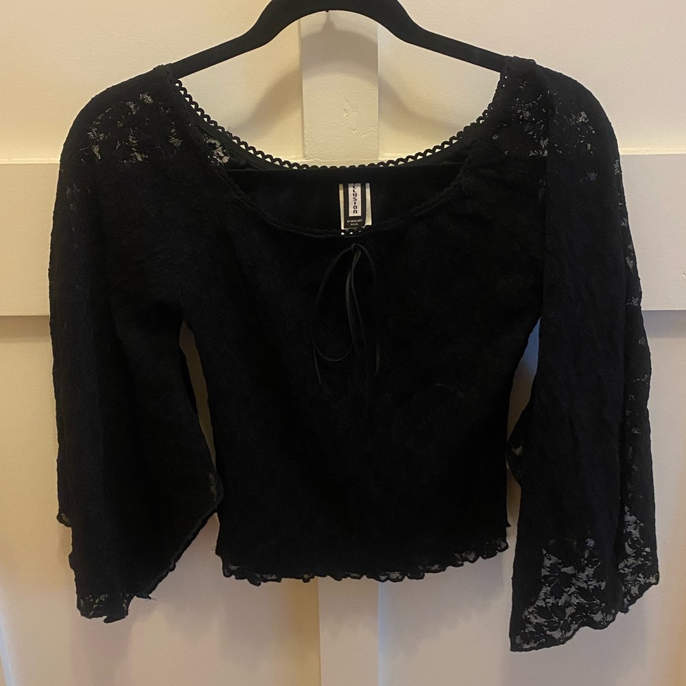 Black lace peasant top